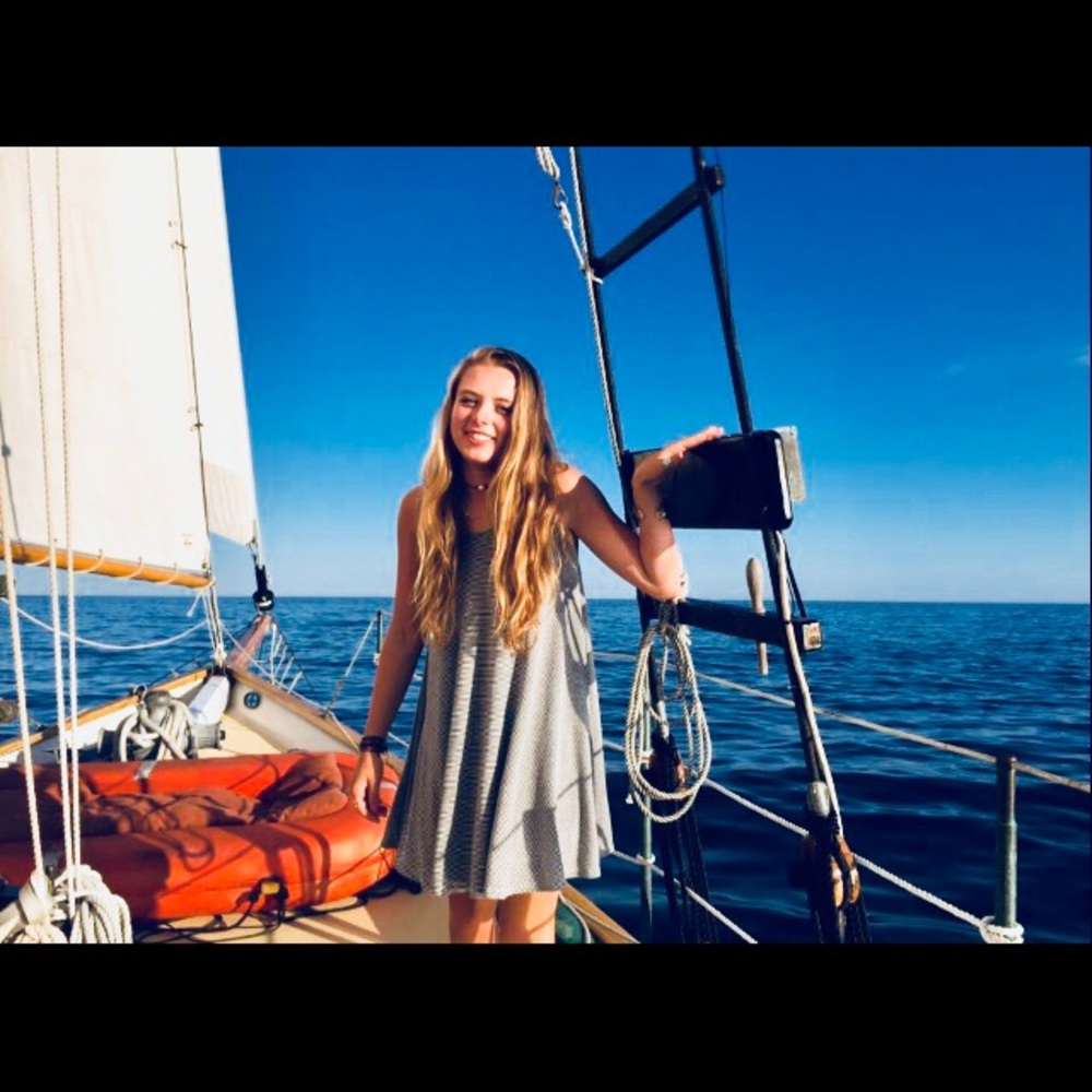 Navy and white striped dress